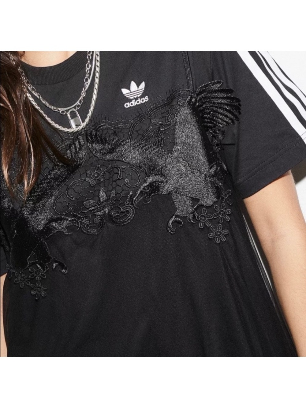 adidas Black Lace-Trim Midi Dress - Picture 2 of 9